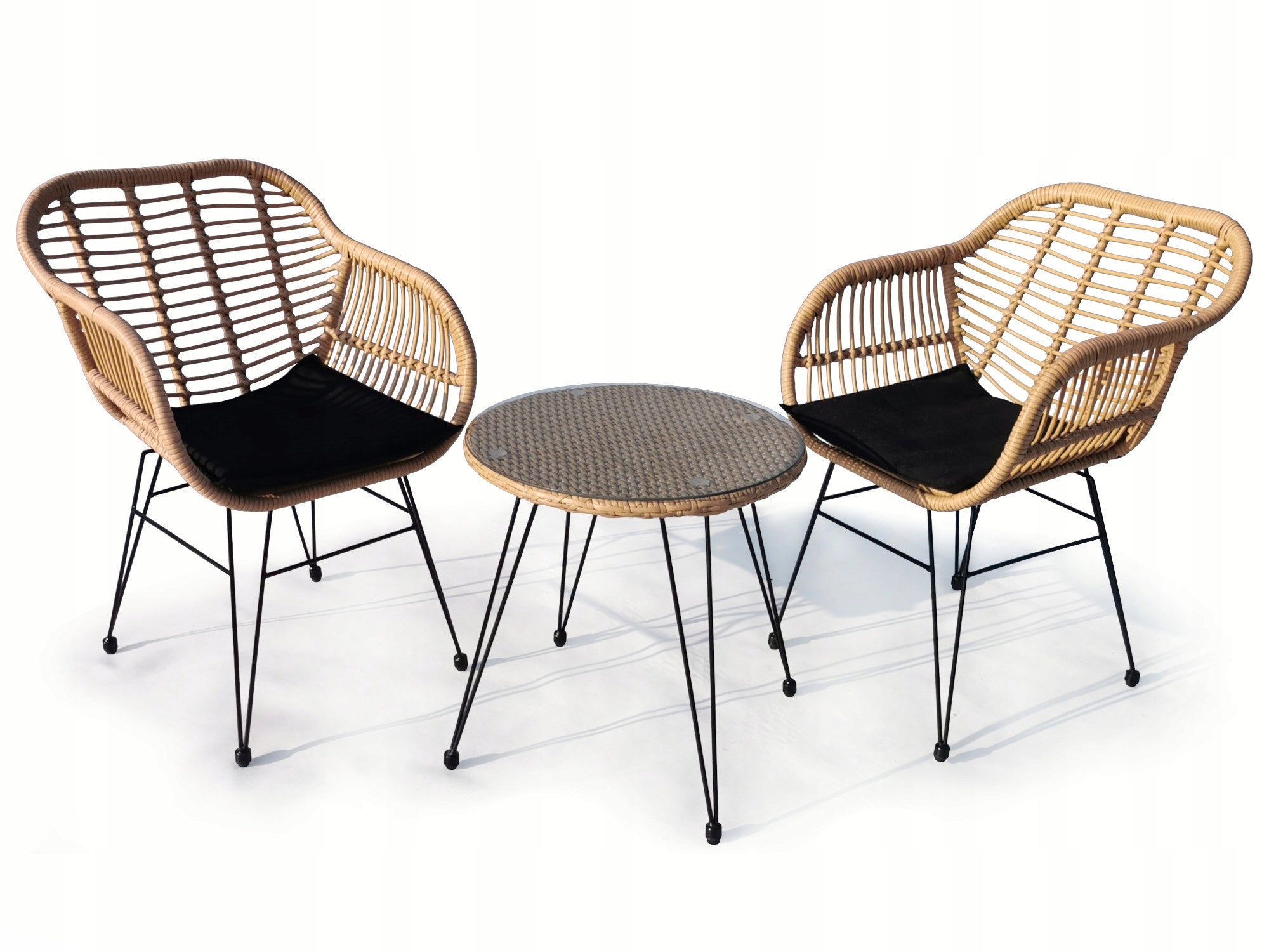 SET OF BALCONY FURNITURE BROWN - TABLE + 2 CHAIRS - PE RATTAN
