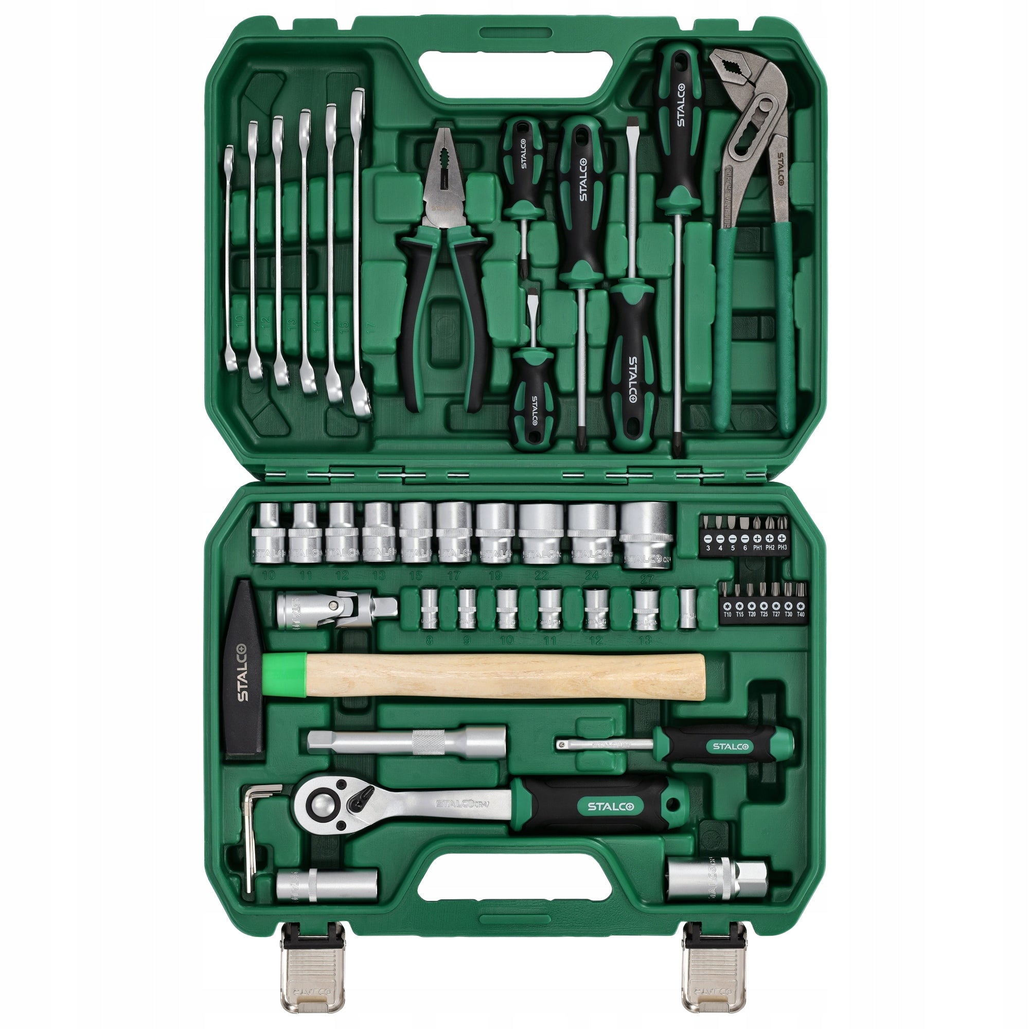 SET OF BASIC TOOLS WITH RATCHET 55 ELEMENTS STALCO FOR GIFT Brand Stalco