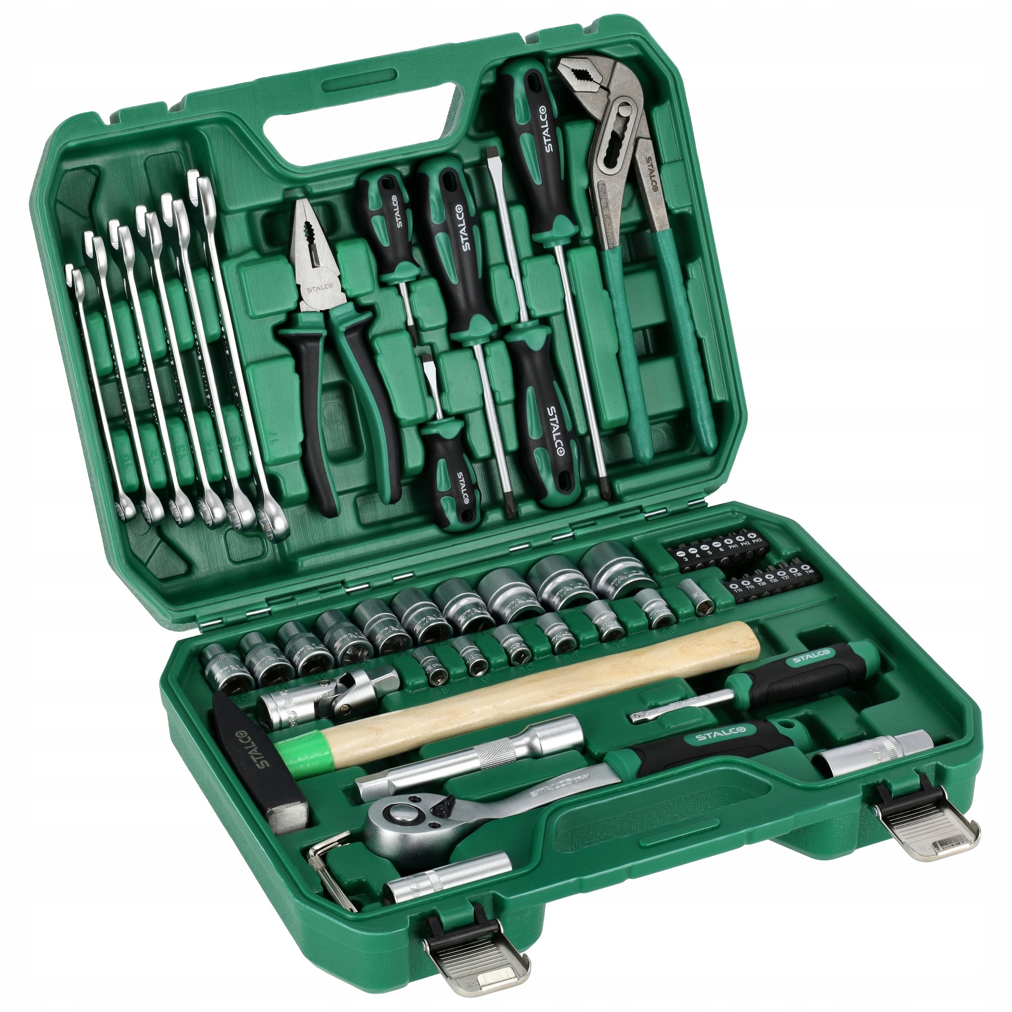 SET OF BASIC TOOLS WITH RATCHET 55 ELEMENTS STALCO FOR GIFT Manufacturer code S011100055
