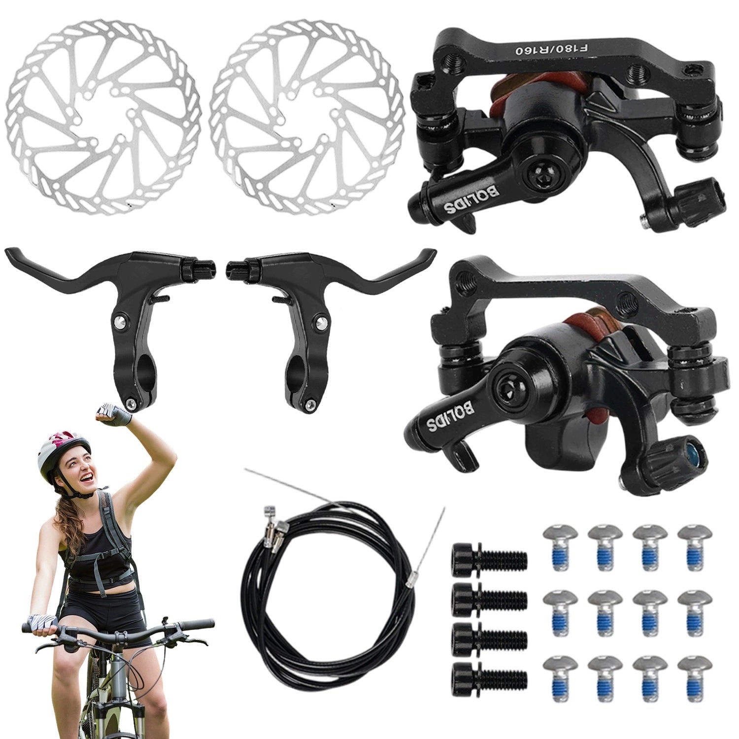 SET OF BICYCLE DISC BRAKES 2X CLAMP 2X DISC BLACK SET