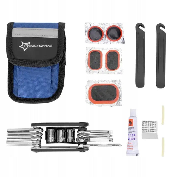 SET OF BICYCLE KEYS REPAIR PATCHES FOR INNER TUBES GLUE BUCKETS IN A COVER