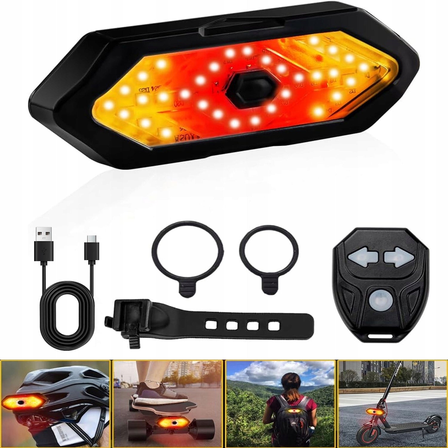 SET OF BICYCLE LIGHTS FRONT REAR DIRECTION INDICATORS LED USB-C