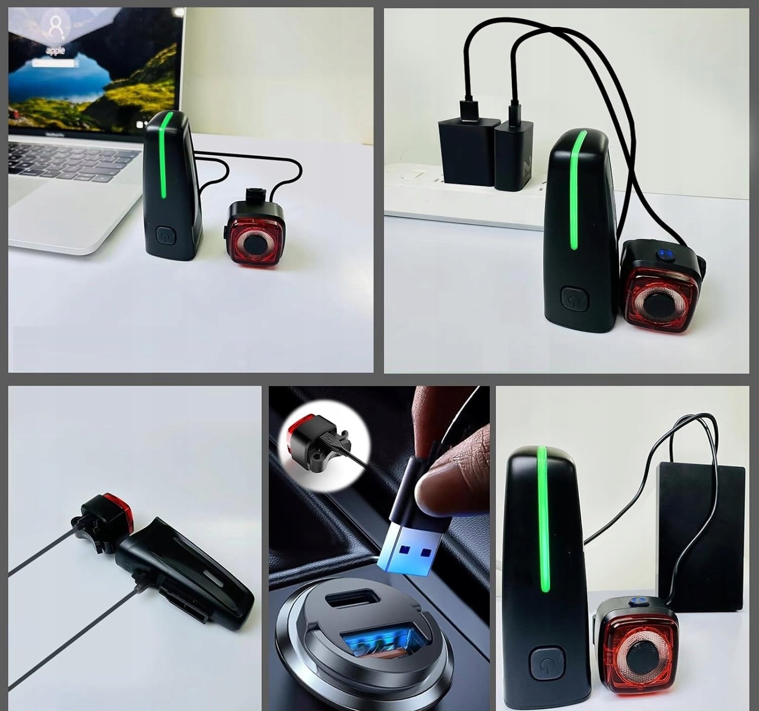 SET OF BICYCLE LIGHTS FRONT REAR LED 100 LUX IPX5 APPROVAL USB-C 2000 Kind set