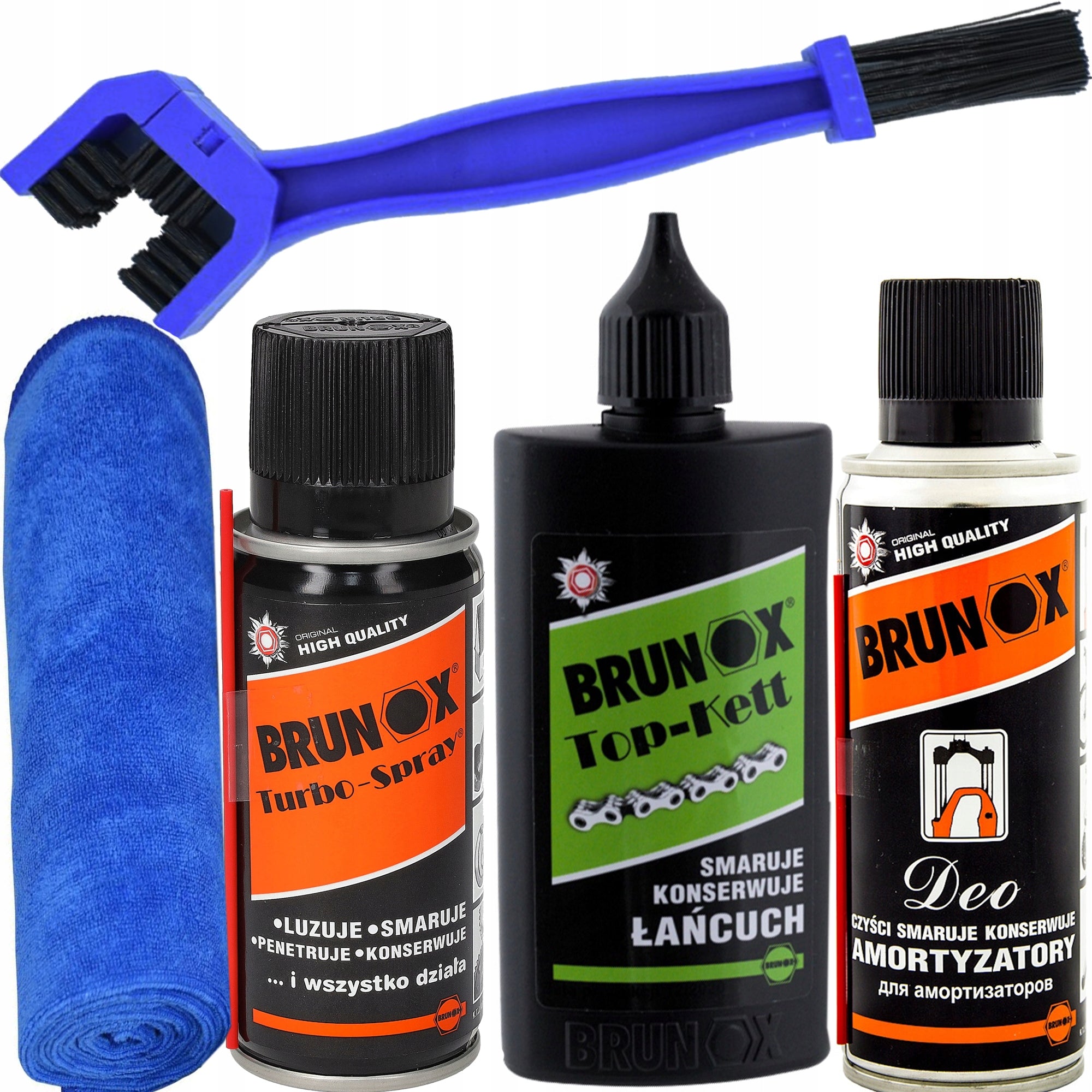 SET OF BICYCLE LUBRICANTS BRUNOX + BRUSH + MICROFIBER TOP KETT DEO TURBO
