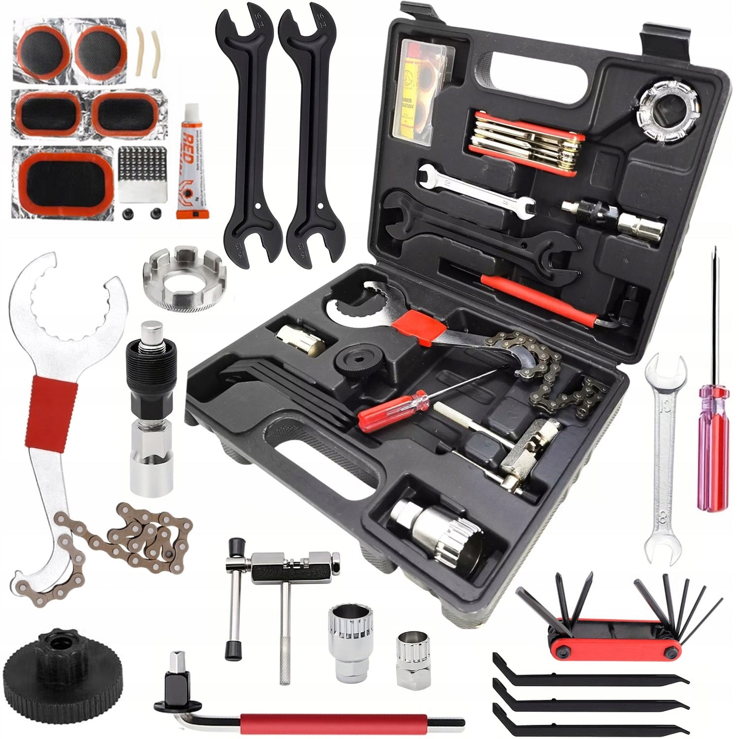 SET OF BICYCLE TOOLS KEYS CRANK FOR BIKE 17 IN 1 CONVENIENT SUITCASE