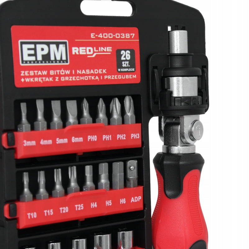 SET OF BITS AND SOCKETS RED LINE 26 PCS. E-400-0387 EPM Brand EPM