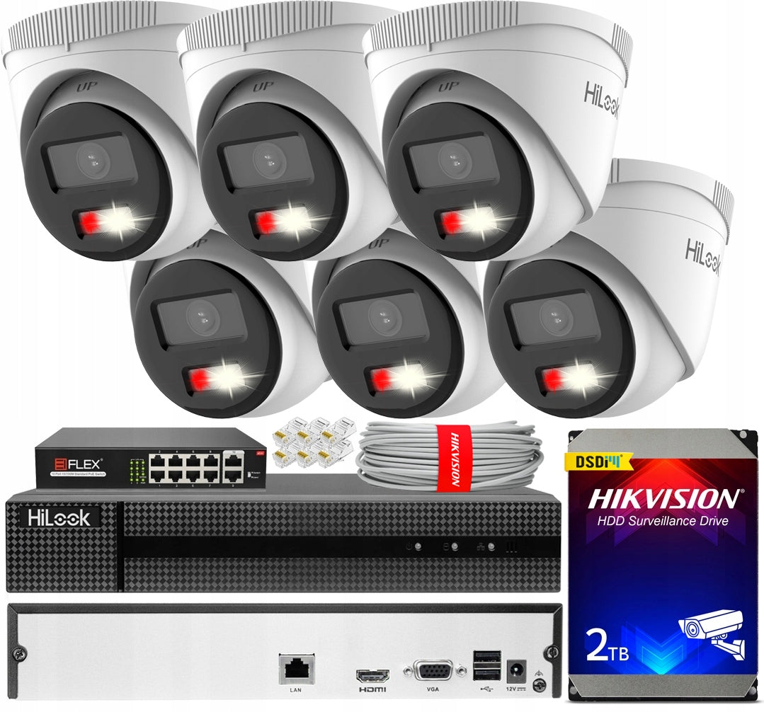 SET OF CAMERAS FOR MONITORING 4MPX IP 6 CAMERAS DISK HIKVISION 2TB APPLICATION