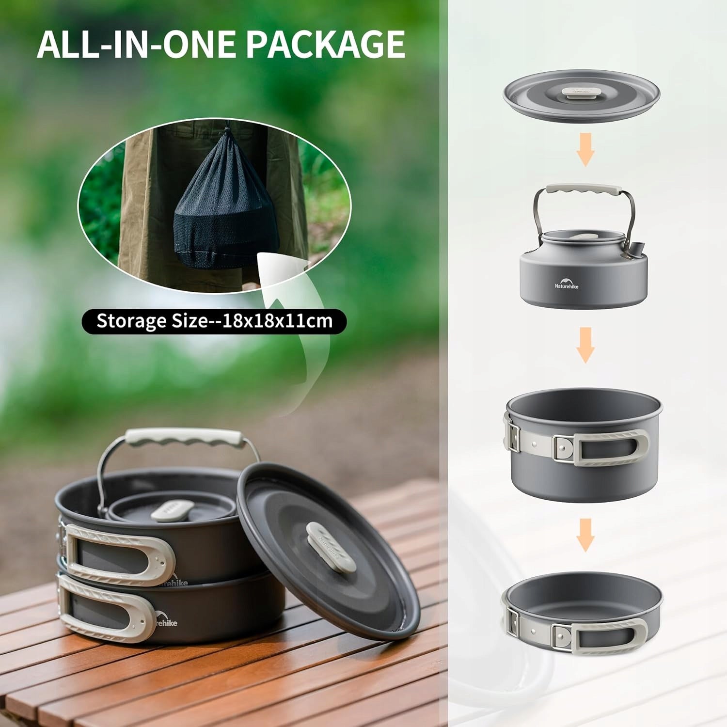 SET OF CAMPING POTS 3 ELEMENTS FOR COOKING FOR CAMPING Manufacturer code 0073577144156