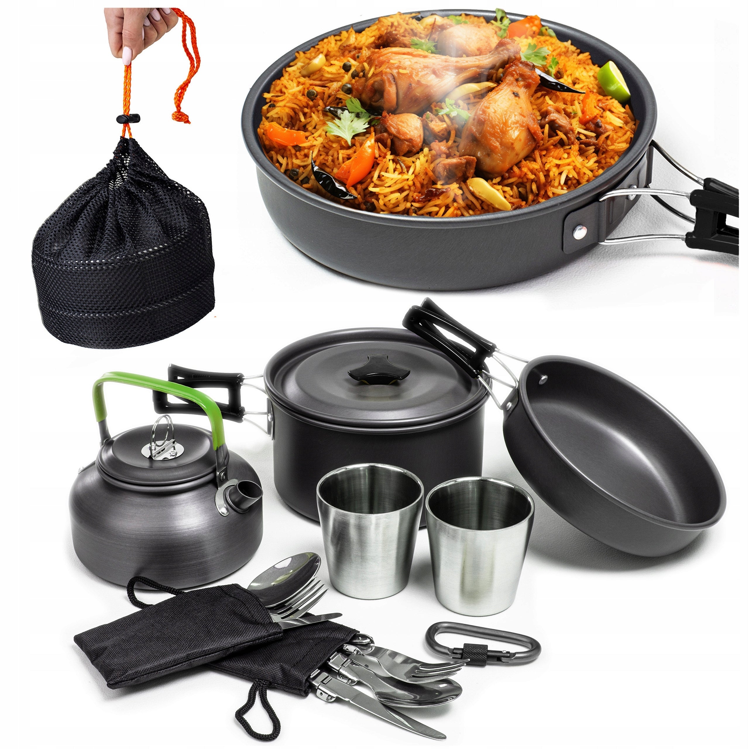 SET OF CAMPING UTENSILS POTS KETTLE SET FOR CAMPING