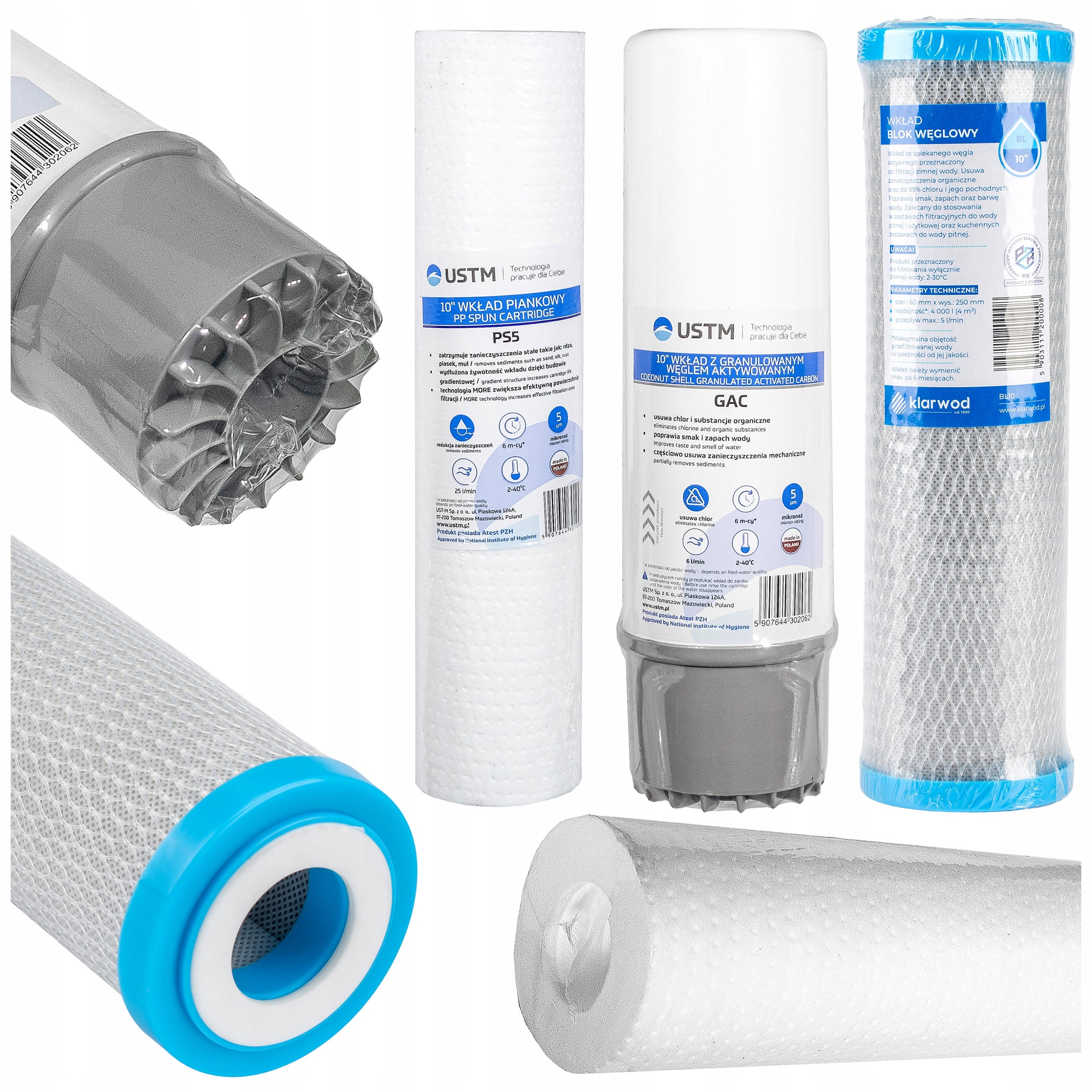 SET OF CARTRIDGES FOR CARBON FILTER ACTIVATED FOAM 5 MICRONS PS5 10" 3EL