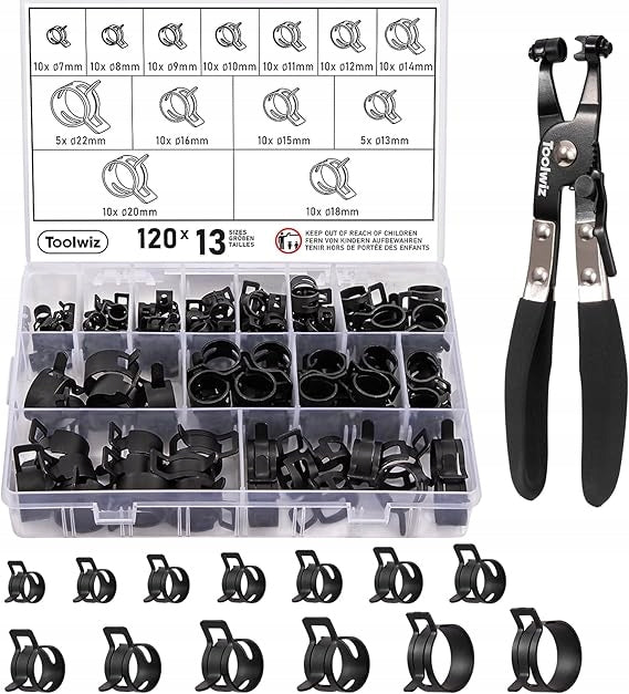 SET OF CLAMPS FOR SPRING HOSES 120 PCS 15 SIZES 6 TO 25 MM Brand MA