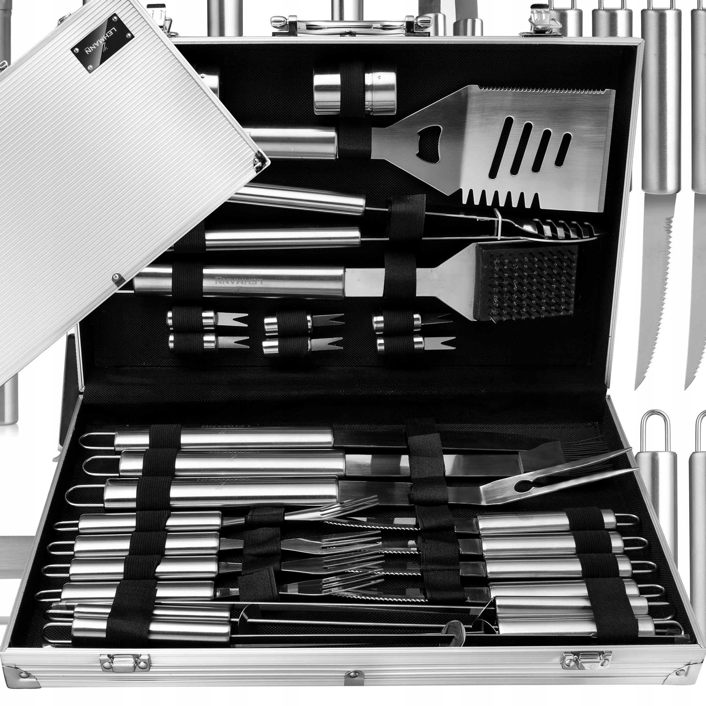 SET OF CUTLERY ACCESSORIES FOR GRILL XXL UTENSILS CUTLERY STEEL SUITCASE
