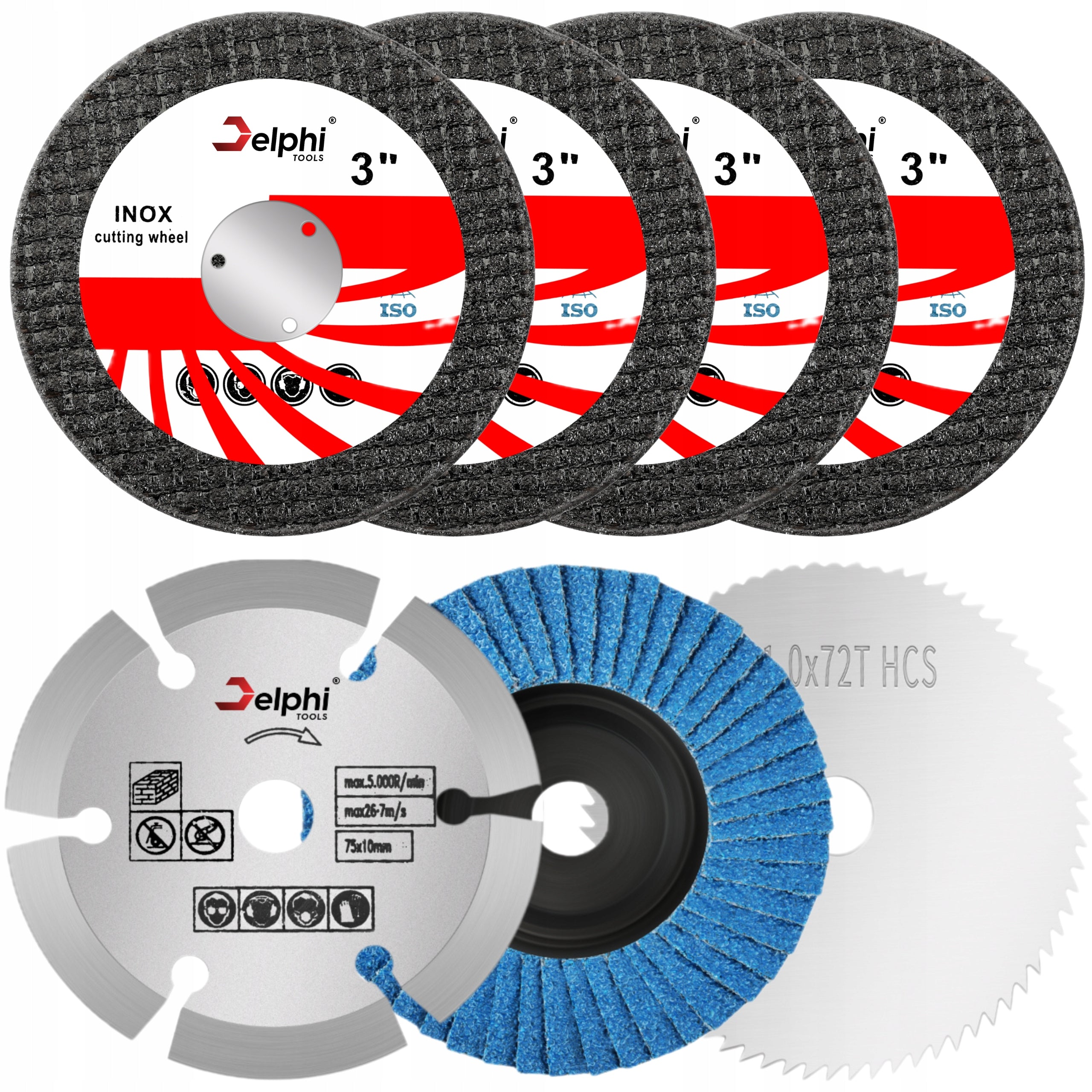 SET OF DISCS FOR GRINDER 75 MM CUTTING METAL CONCRETE LEAF 75MM