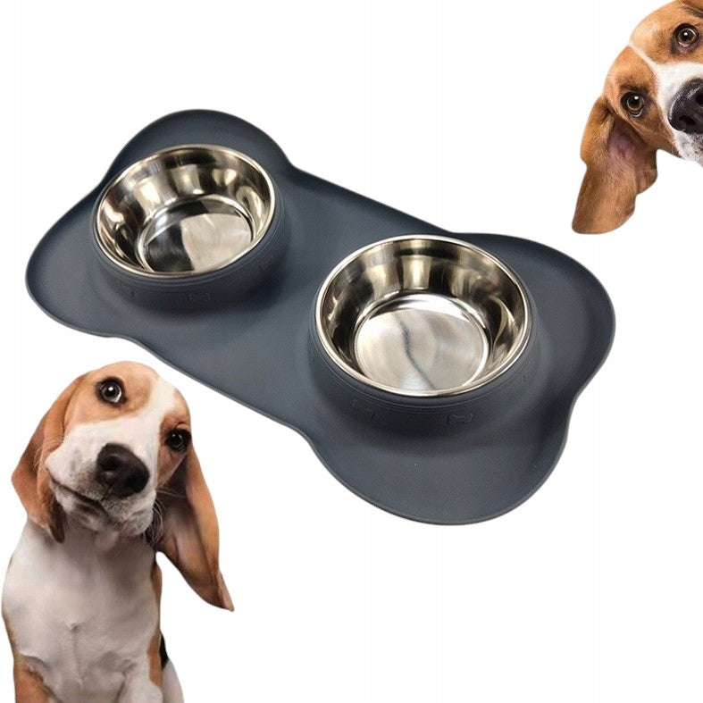 SET OF DOG AND CAT BOWLS ON A SILICONE BASE