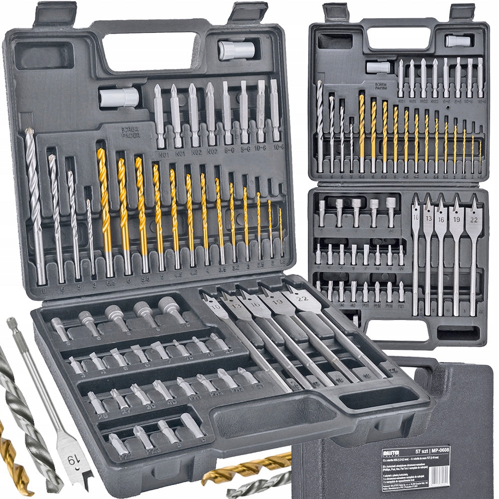 SET OF DRILL BITS AND BITS PADDLE DRILL BITS WOOD METAL CASE MP0608