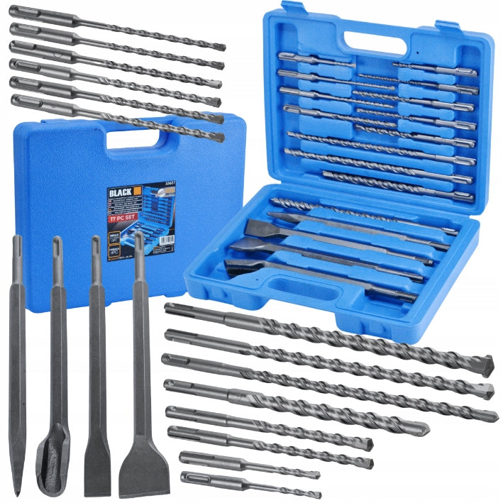 SET OF DRILLS AND CHISELS SDS PLUS SDS+ IN CASE 17 PCS BLACK