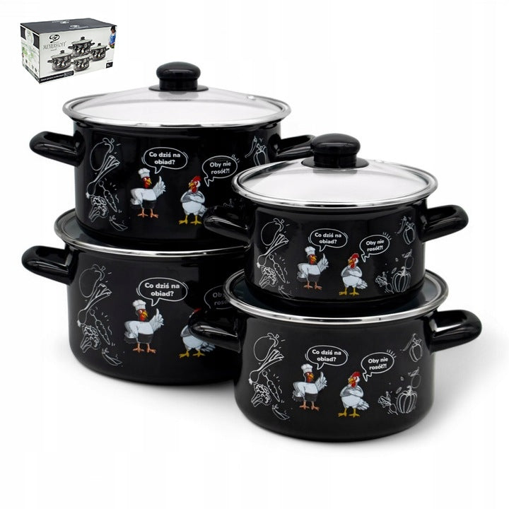 SET OF ENAMEL POTS 8 el lids 2/3/4/5 L Meyerhoff BROTH