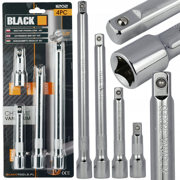 SET OF EXTENSIONS 1/2" 4PC 250 200 125 75 MM CRV BLACK