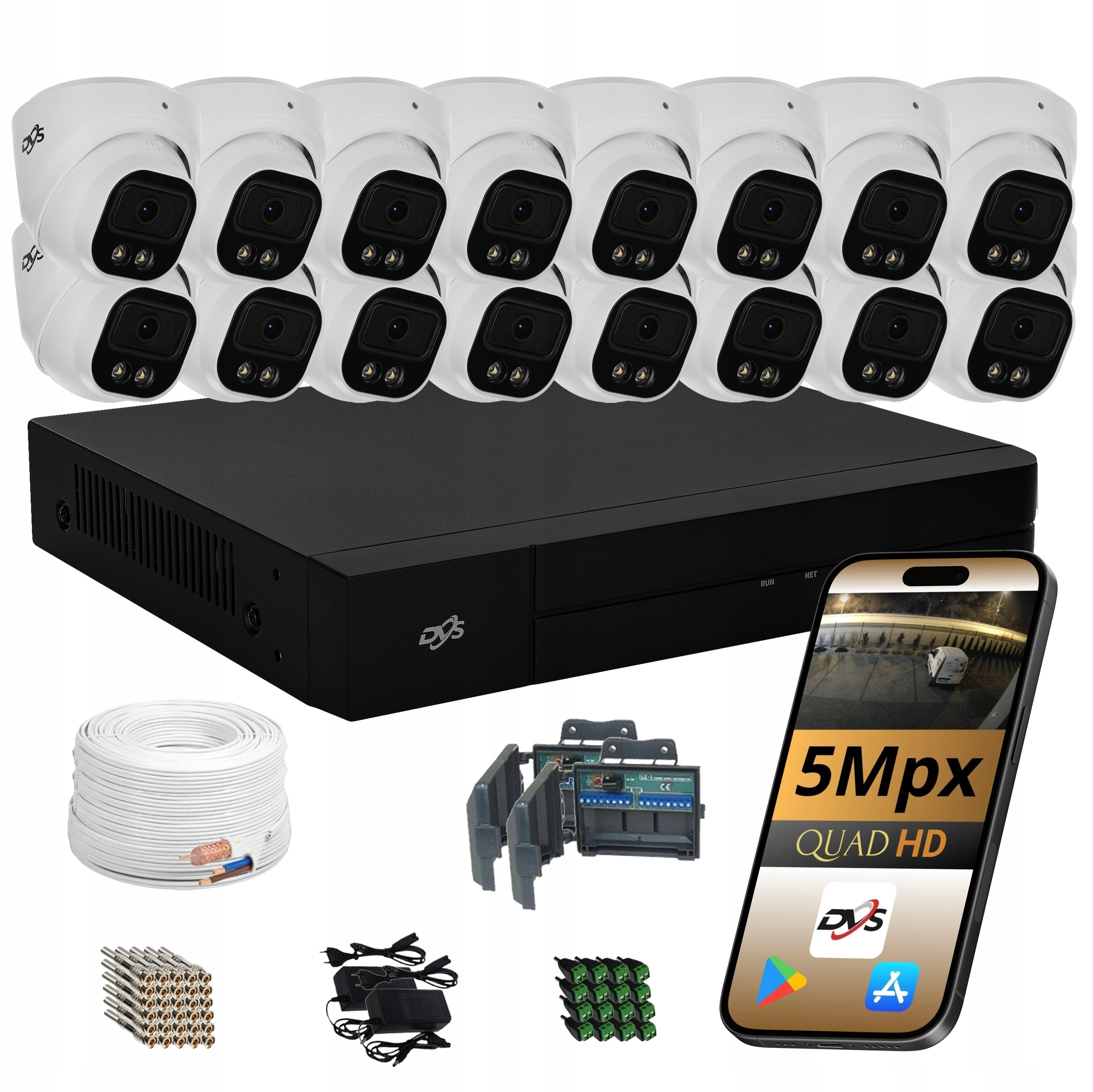 SET OF EXTERNAL CAMERAS 16 ANALOG CAMERAS FOR MONITORING 5Mpx DVS DUAL