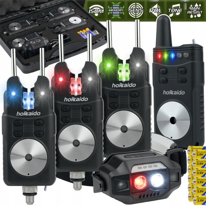 SET OF FISHING BEACONS HOKKAIDO 3+1+BATTERIES SUITCASE + FLASHLIGHT