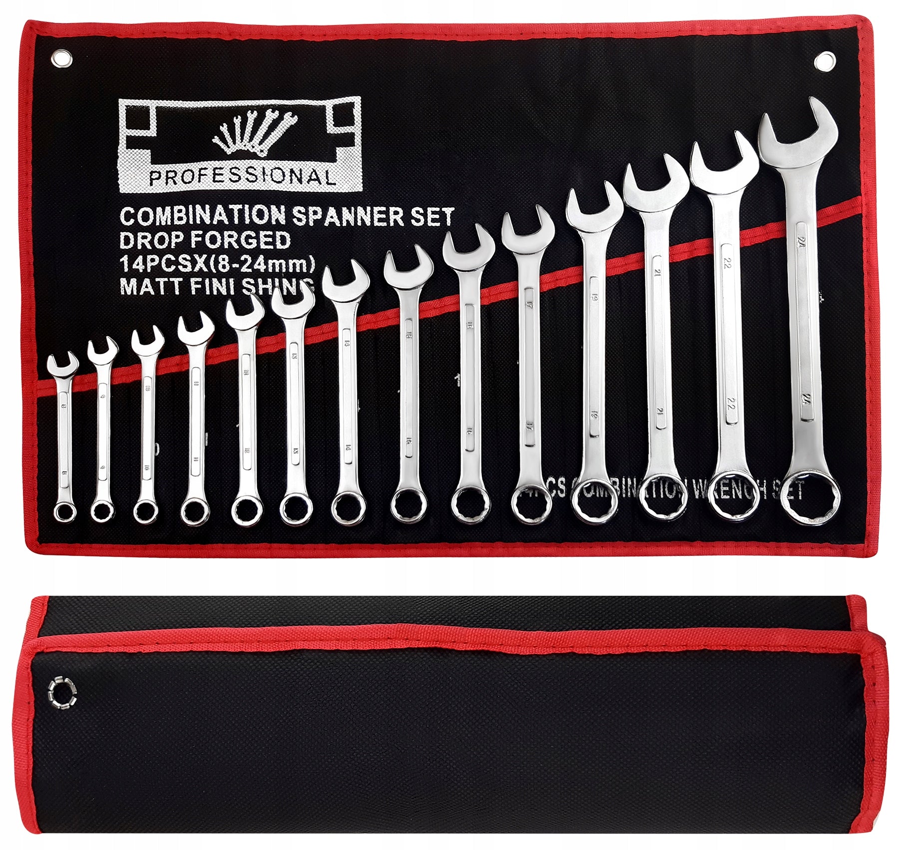 SET OF FLAT EYE WRENCHES 14 PCS 8-24mm CRV KEYS IN FLAT COVER