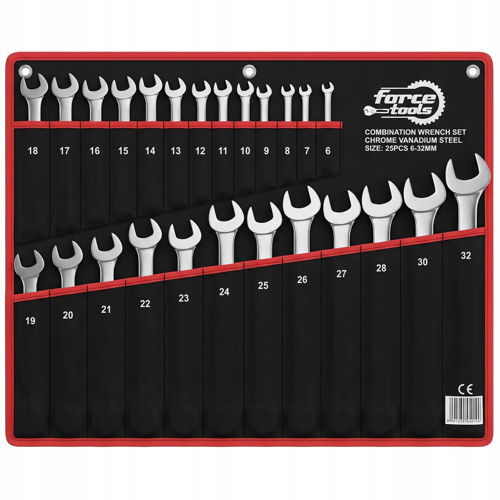 SET OF FLAT-EYE WRENCHES 6-32mm 25 PCS STEEL CR-V WRENCHES ON SHEET