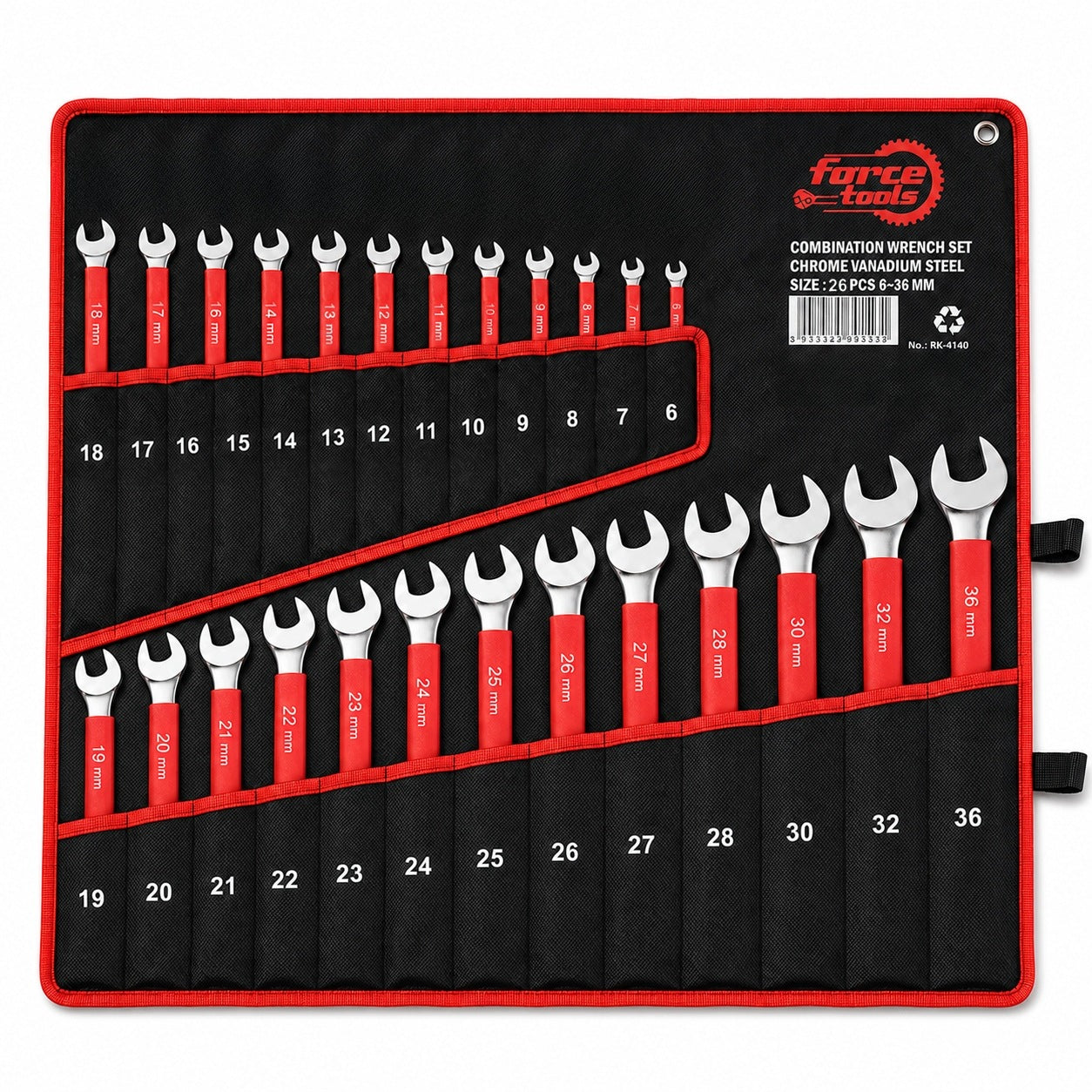 SET OF FLAT-EYE WRENCHES 6-36mm 26 PCS STEEL CR-V WRENCHES ON SHEET