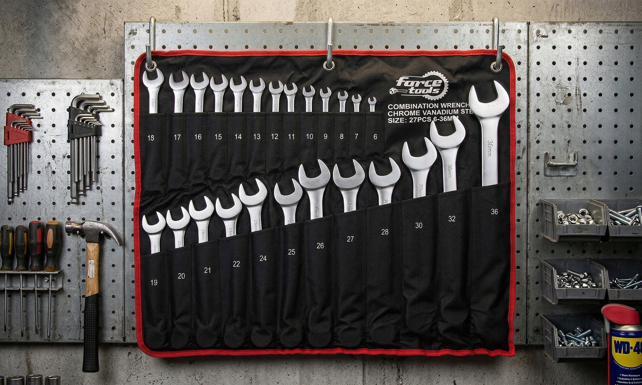 SET OF FLAT-EYE WRENCHES 6-36mm 27 PCS STEEL CR-V WRENCHES ON SHEET Key type combination