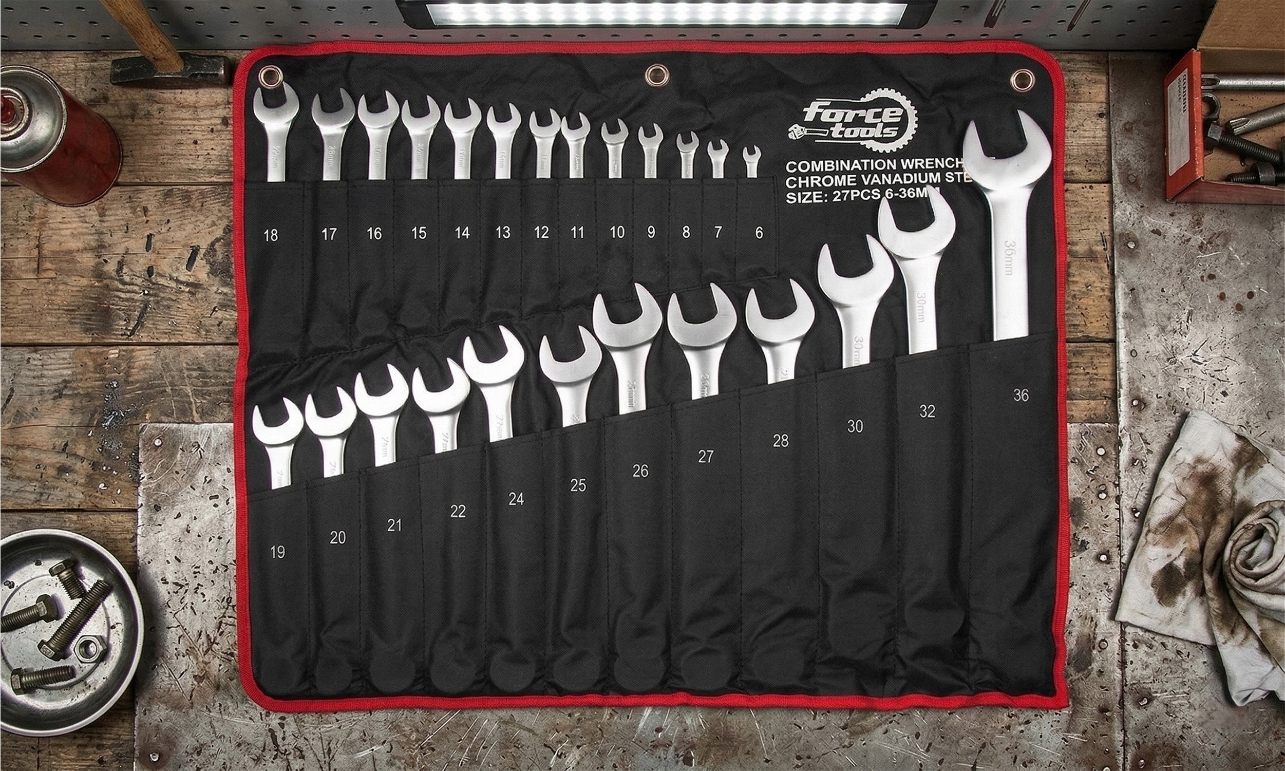 SET OF FLAT-EYE WRENCHES 6-36mm 27 PCS STEEL CR-V WRENCHES ON SHEET Packaging status original