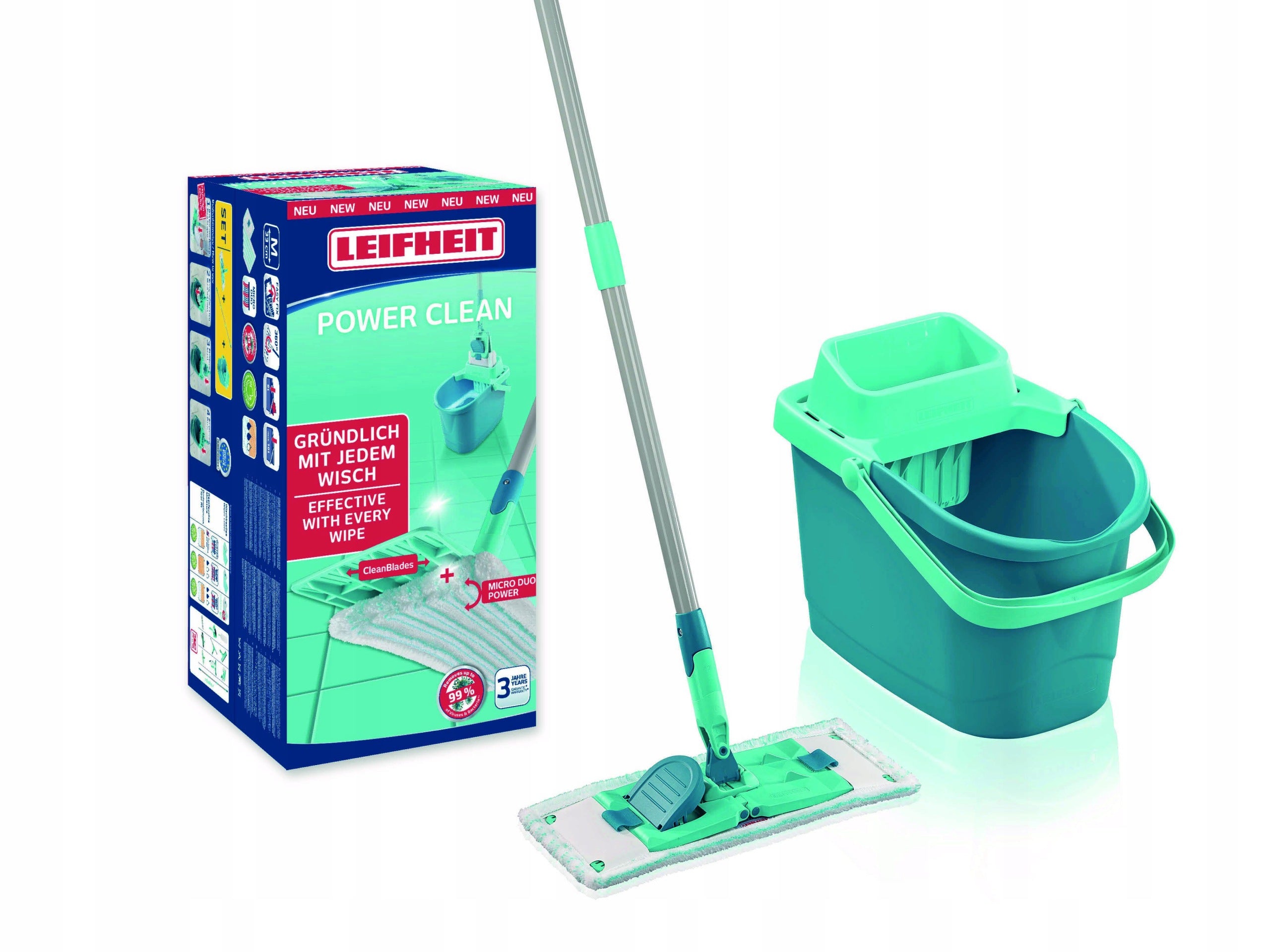 SET OF FLAT MOP + BUCKET 55510 LEIFHEIT POWER CLEAN FOR FLOORS Brand no brand