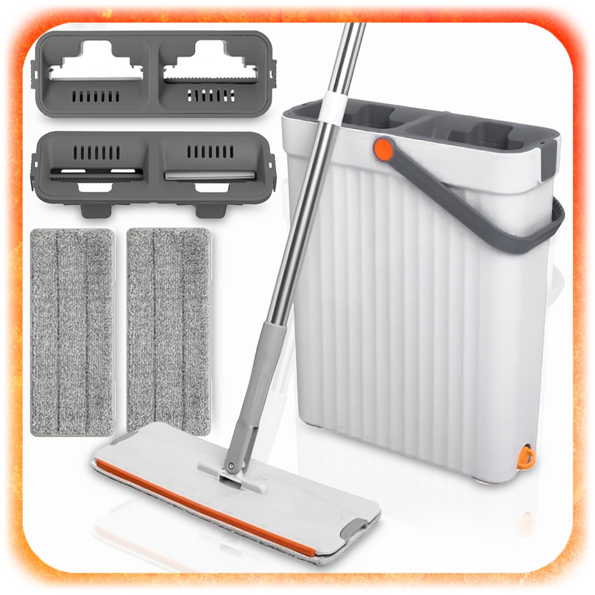 SET OF FLAT MOP WITH BUCKET TWO-CHAMBER SQUEEZER + 3 ABSORBENT CARTRIDGES Packaging status original