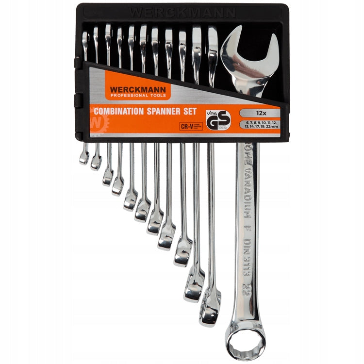 SET OF FLAT WRENCHES WERCKMANN 12PCS 6-22 CHROME VANADIUM GLOSS SOLID
