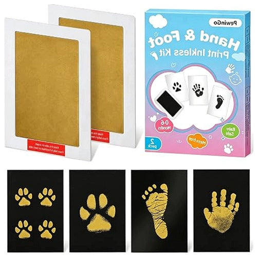 SET OF FOOTPRINTS AND HANDS CHILD SOUVENIR GIFT GOLD FOR HOME