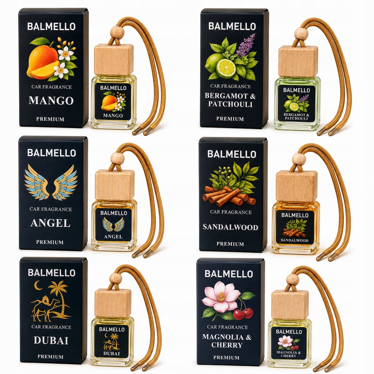 SET OF FRAGRANCES FOR CAR Balmello Perfumed Pendants 6 pcs 10 ml