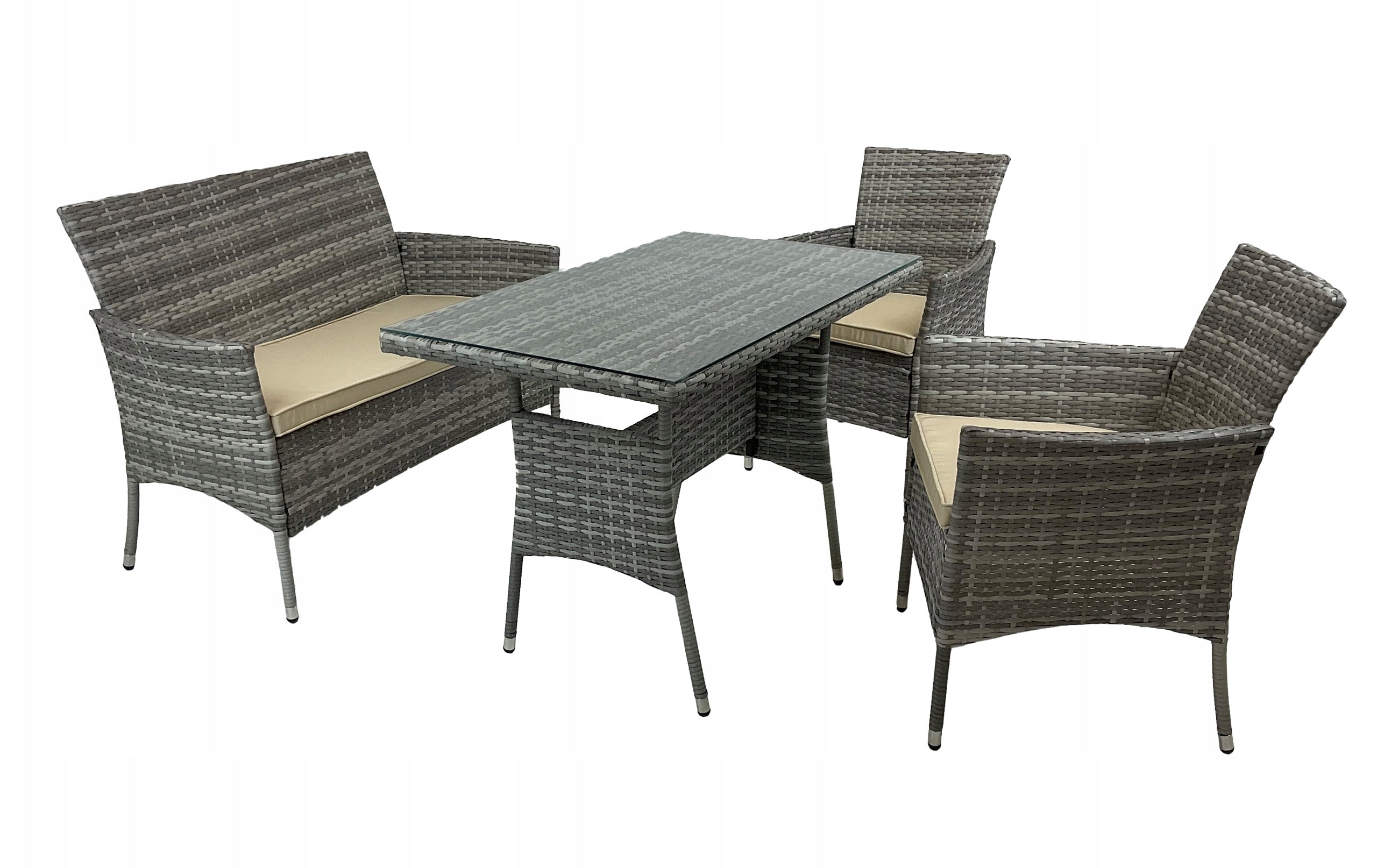 SET OF FURNITURE FOR GARDEN TERRACE DINNER RATTAN 4 PERSON LIDO LIGHT GRAY