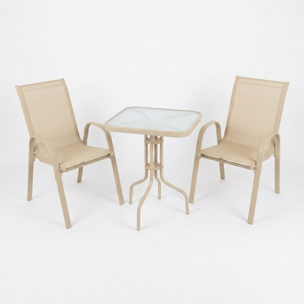 SET OF FURNITURE FOR SMALL BALCONY TERRACE CHAIRS SQUARE TABLE BEIGE AY008 Packaging status original