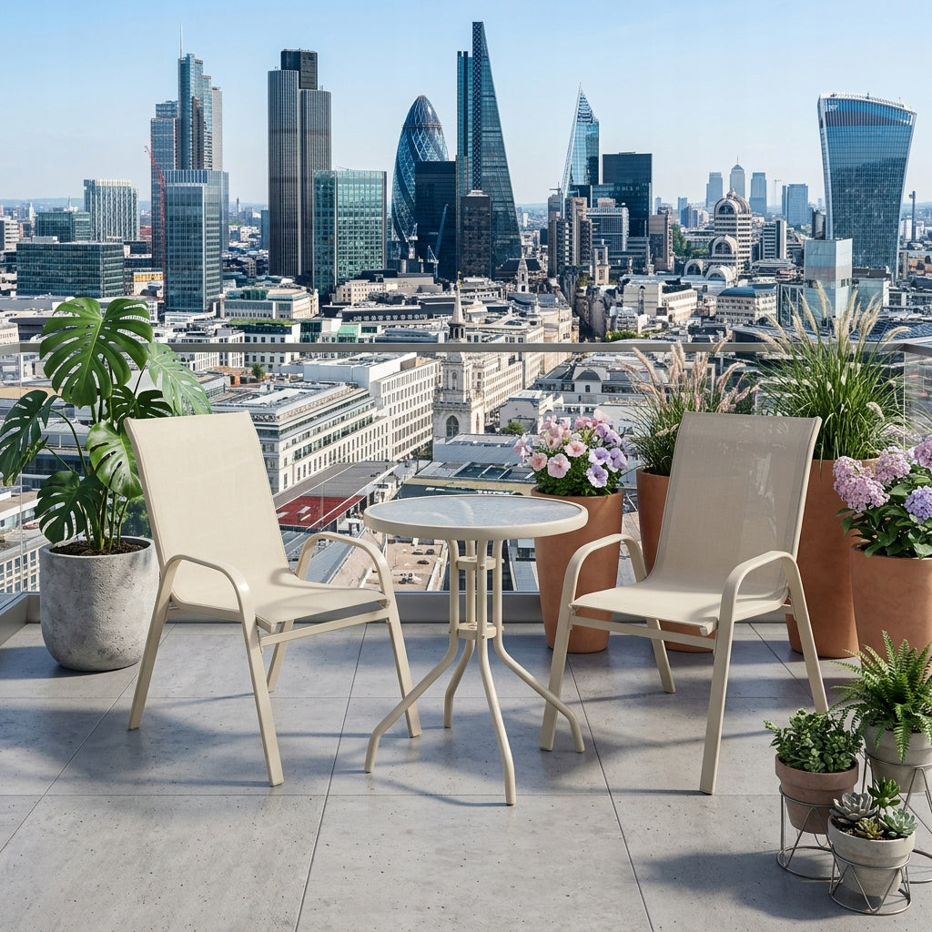 SET OF FURNITURE FOR SMALL BALCONY TERRACE CHAIRS TABLE ROUND BEIGE YS146 Manufacturer code YS-146