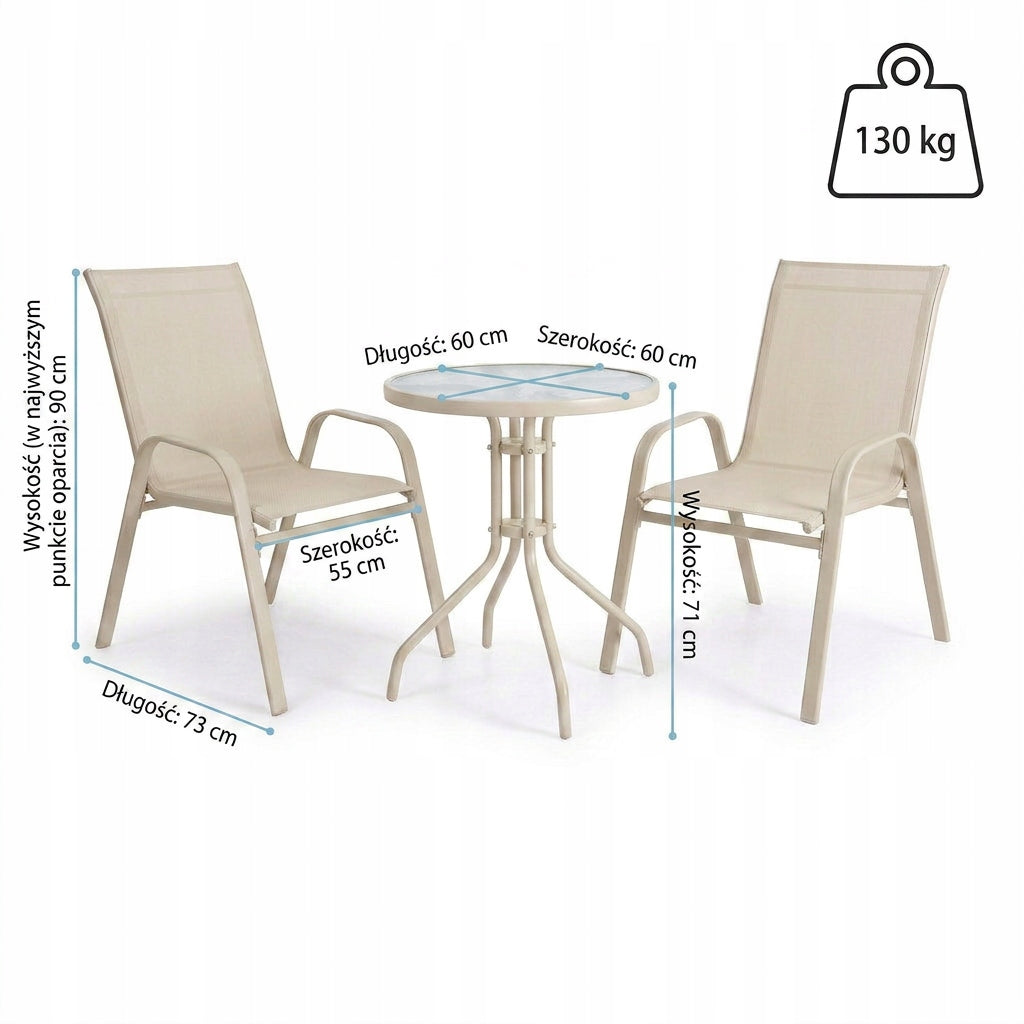 SET OF FURNITURE FOR SMALL BALCONY TERRACE CHAIRS TABLE ROUND BEIGE YS146 Number of items in the set 3