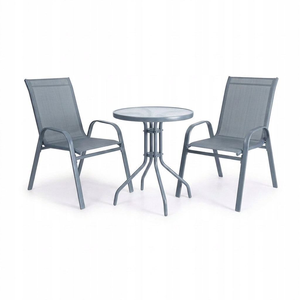 SET OF FURNITURE FOR SMALL BALCONY TERRACE CHAIRS TABLE ROUND GREY YS146 Packaging status original