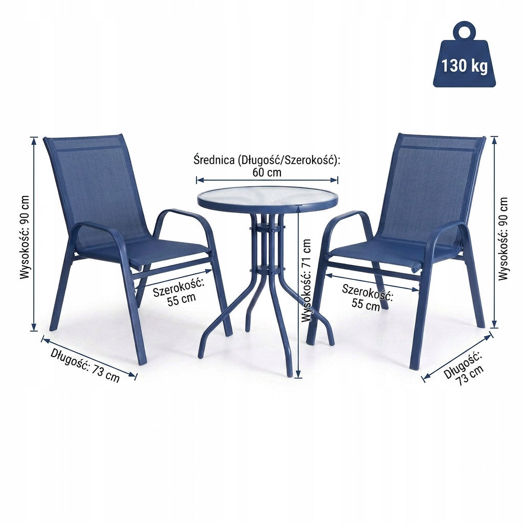 SET OF FURNITURE FOR SMALL BALCONY TERRACE CHAIRS TABLE ROUND NAVY BLUE YS146 Number of items in the set 3