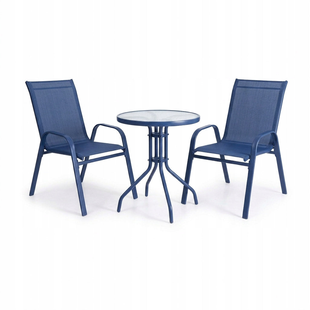 SET OF FURNITURE FOR SMALL BALCONY TERRACE CHAIRS TABLE ROUND NAVY BLUE YS146 Packaging status original