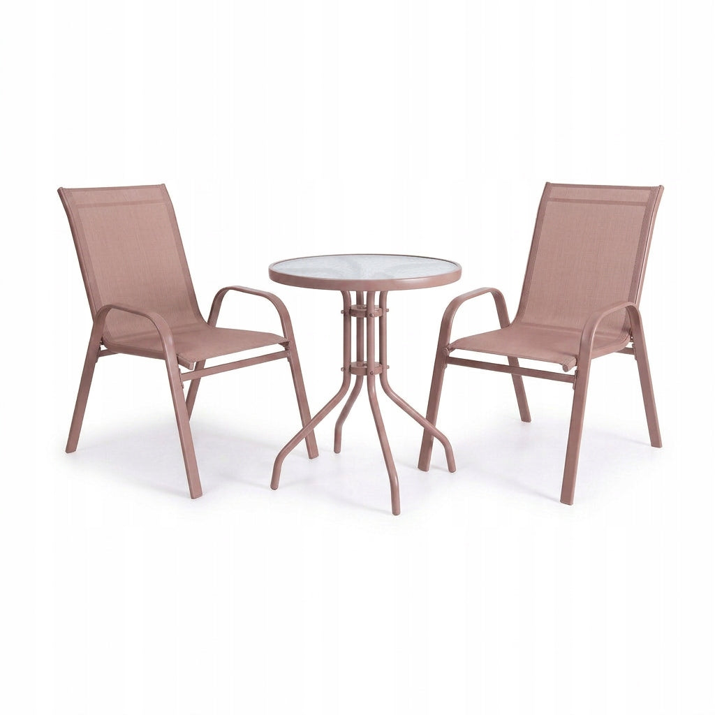 SET OF FURNITURE FOR SMALL BALCONY TERRACE CHAIRS TABLE ROUND PINK YS146 Packaging status original