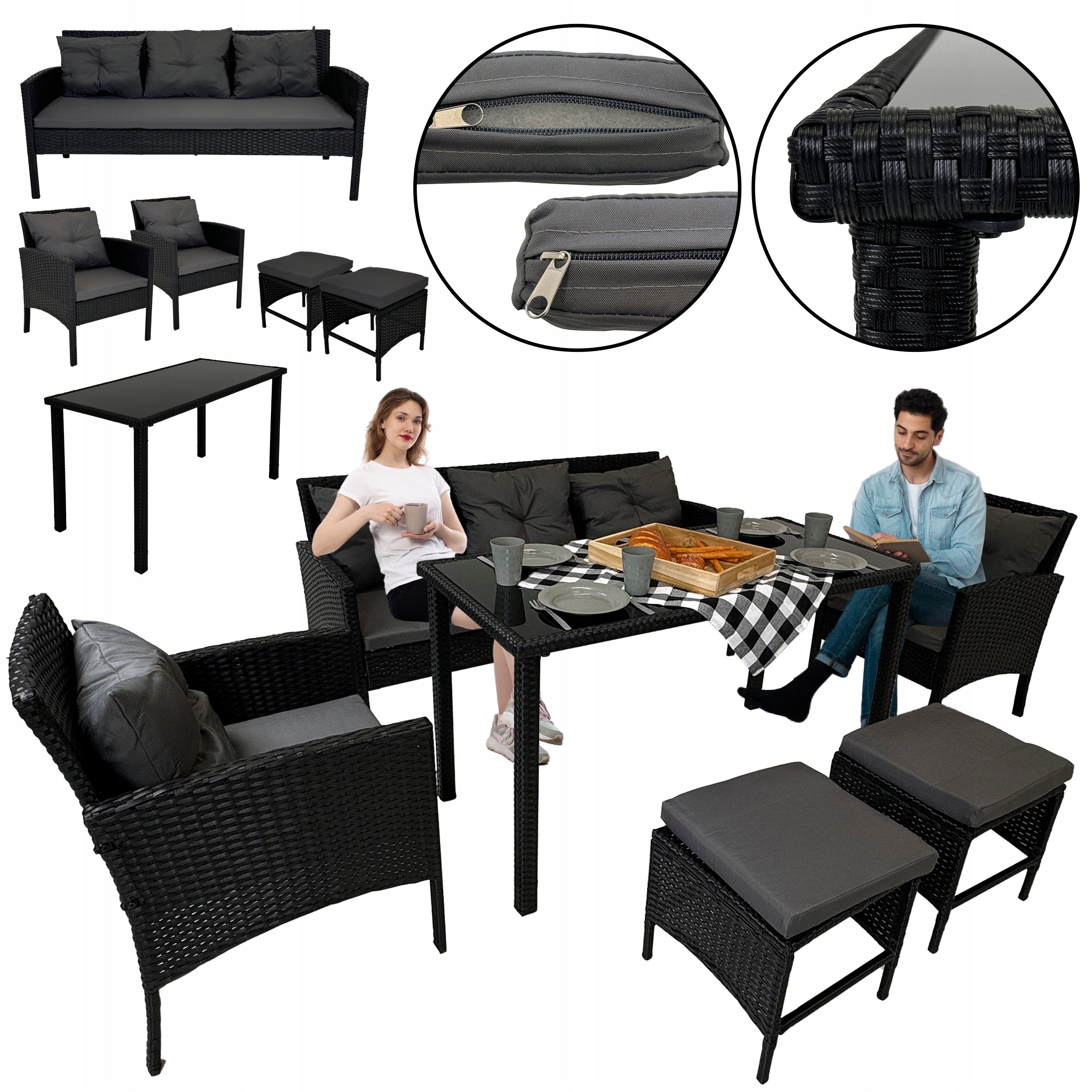 SET OF FURNITURE FOR THE GARDEN DINNER 7 PEOPLE CAPRI PRO RATTAN BLACK Manufacturer Kontrast
