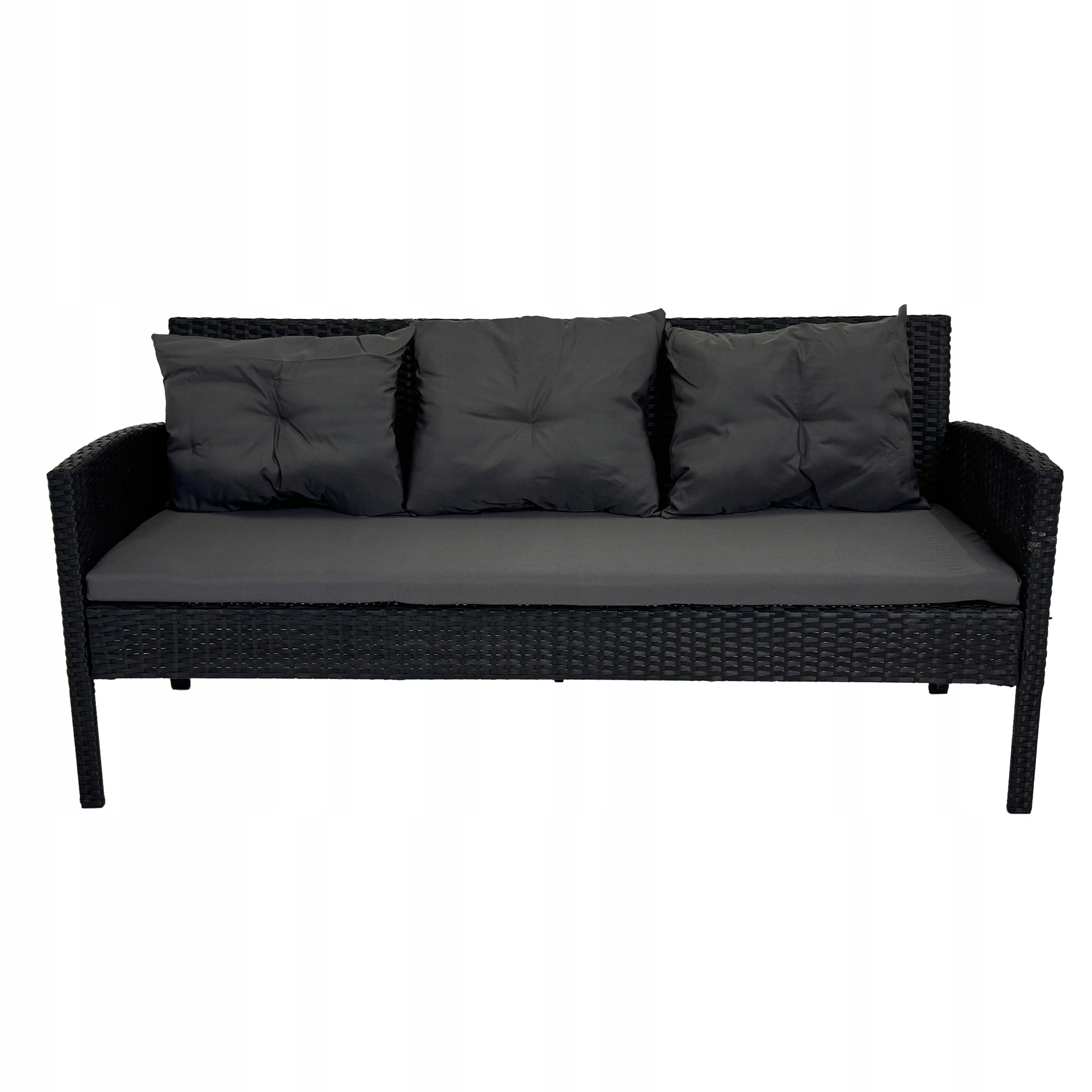 SET OF FURNITURE FOR THE GARDEN DINNER 7 PEOPLE CAPRI PRO RATTAN BLACK Set contents armchair bench pouf table
