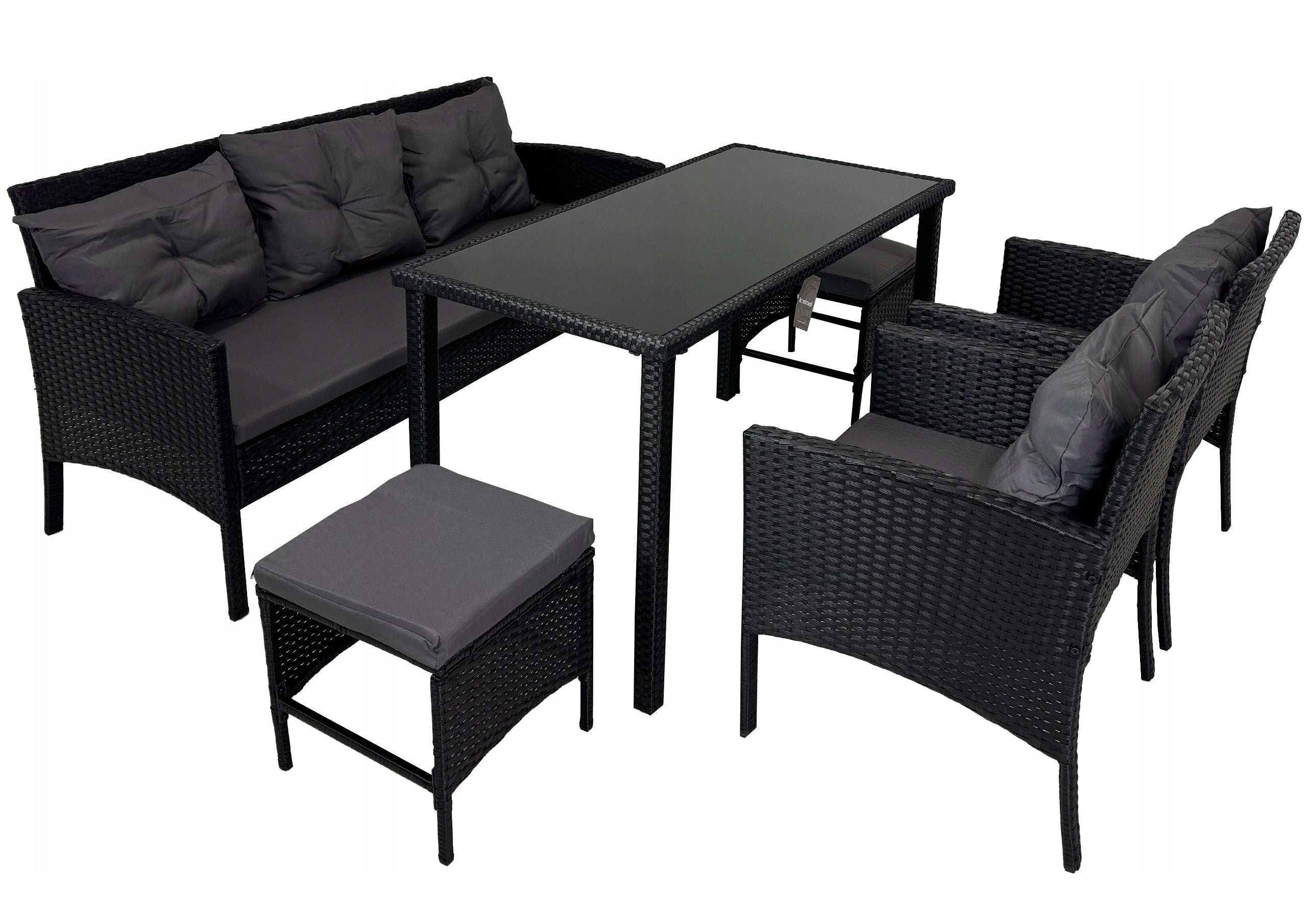 SET OF FURNITURE FOR THE GARDEN DINNER 7 PEOPLE CAPRI PRO RATTAN BLACK