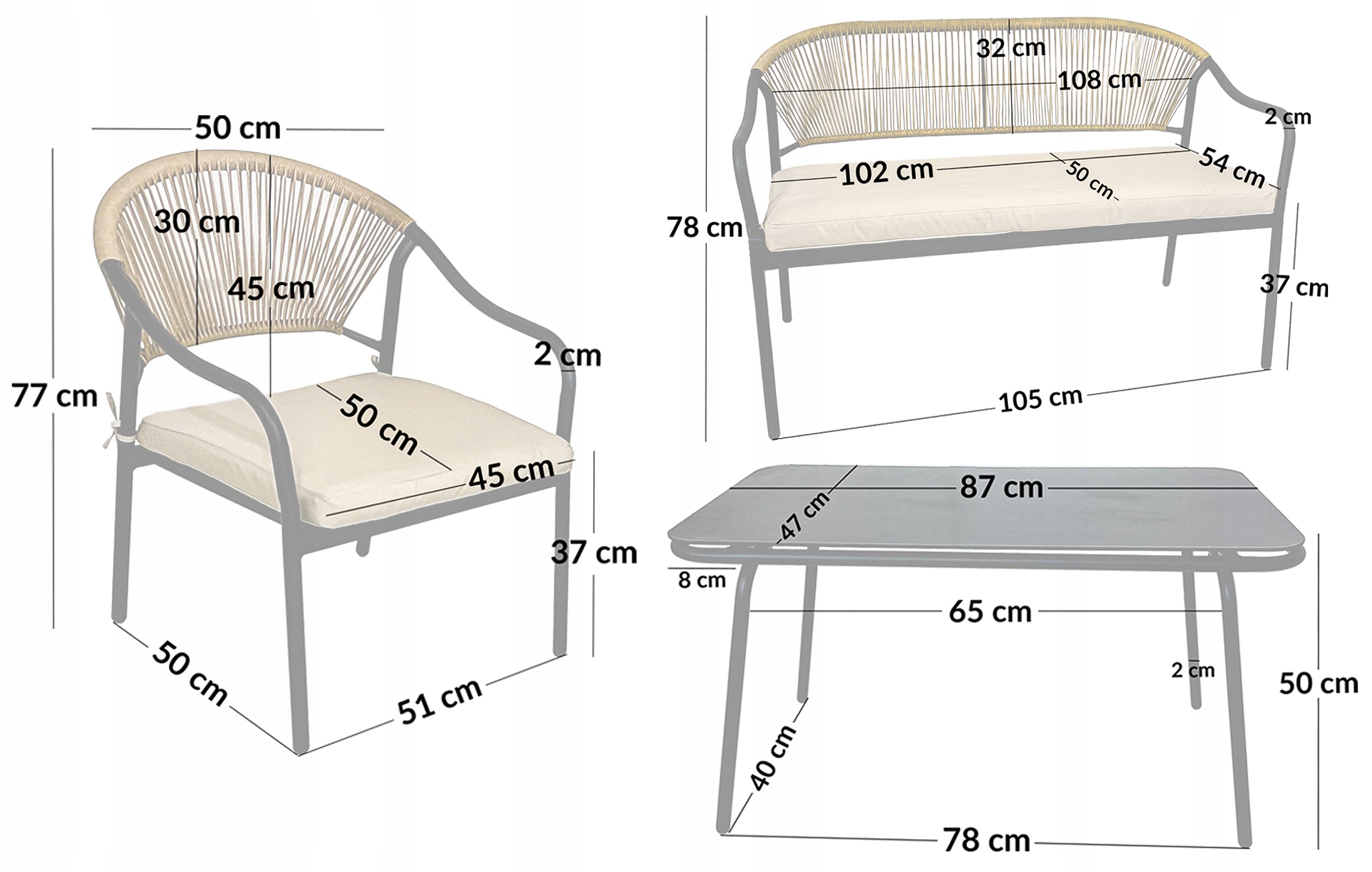 SET OF FURNITURE FOR THE GARDEN OF THE DINNER TERRACE RATTAN 4 OS MODENA PRO BEIGE Main material synthetic rattan