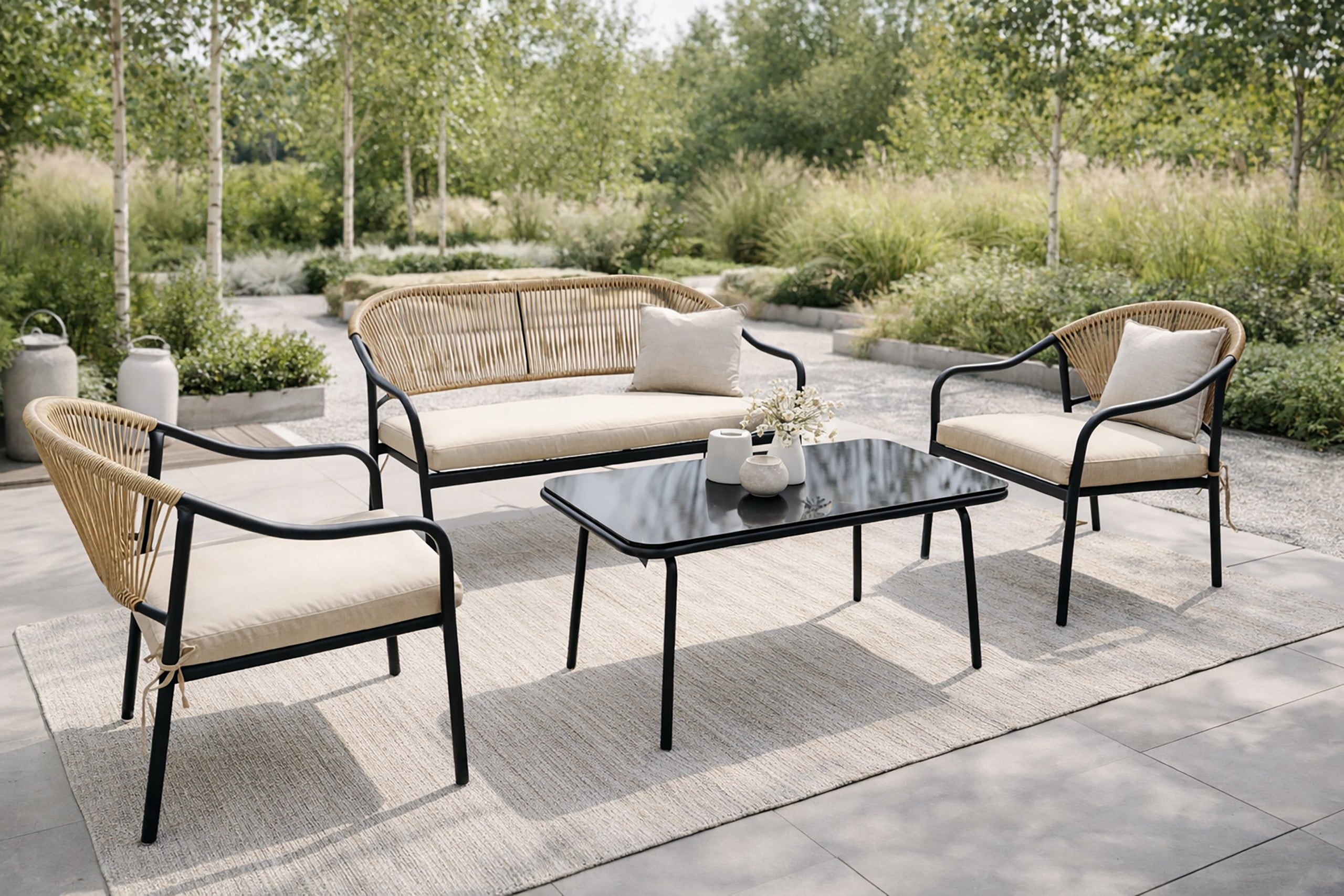 SET OF FURNITURE FOR THE GARDEN OF THE DINNER TERRACE RATTAN 4 OS MODENA PRO BEIGE Manufacturer code Meb000068