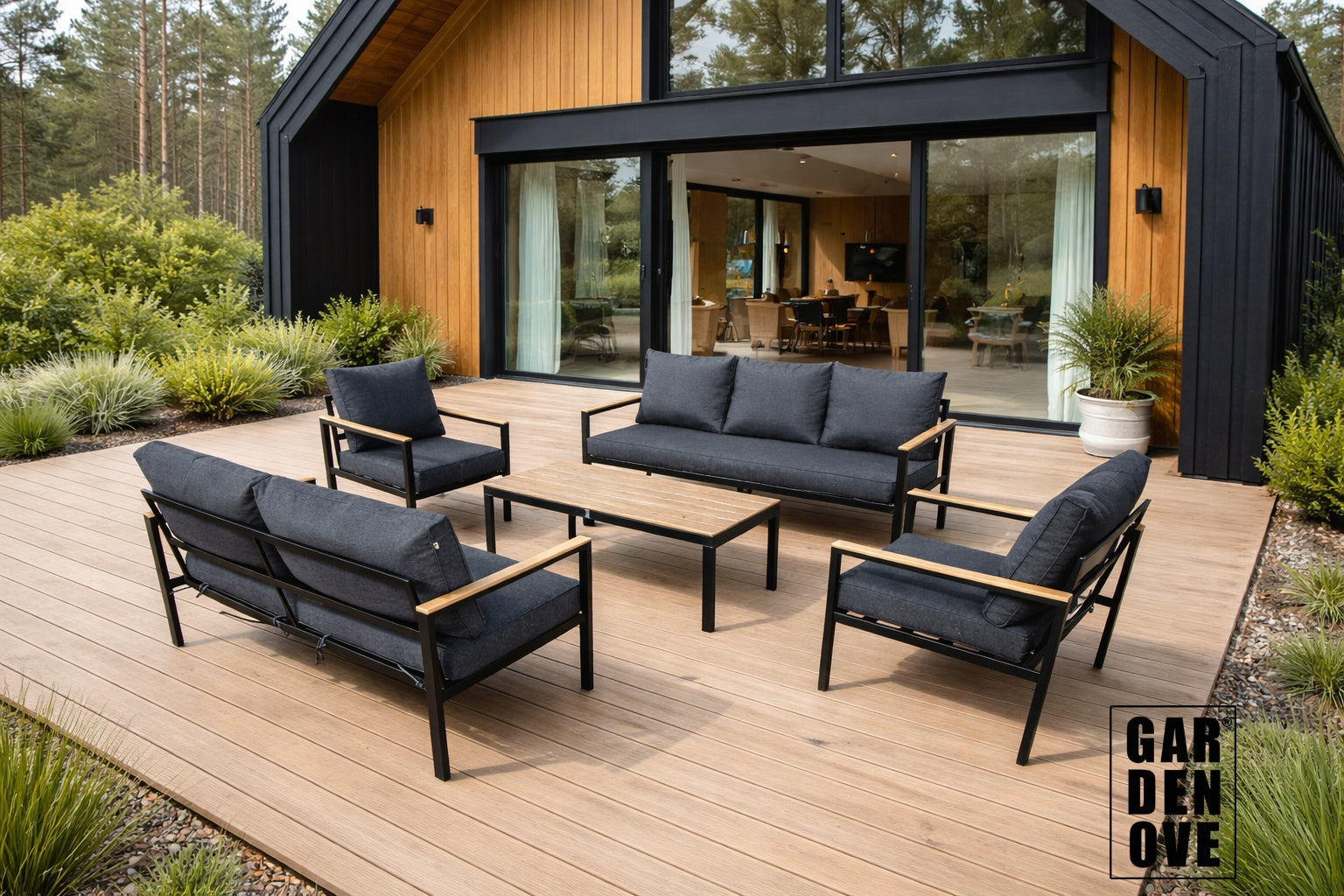 SET OF GARDEN FURNITURE 2x SOFA + 2x ARMCHAIR - 7 PEOPLE - GARDENOVE Manufacturer GARDENOVE