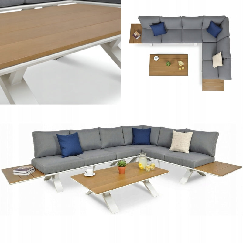 SET OF GARDEN FURNITURE ALUMINUM CORNER MODULAR GREY CUSHIONS HDM