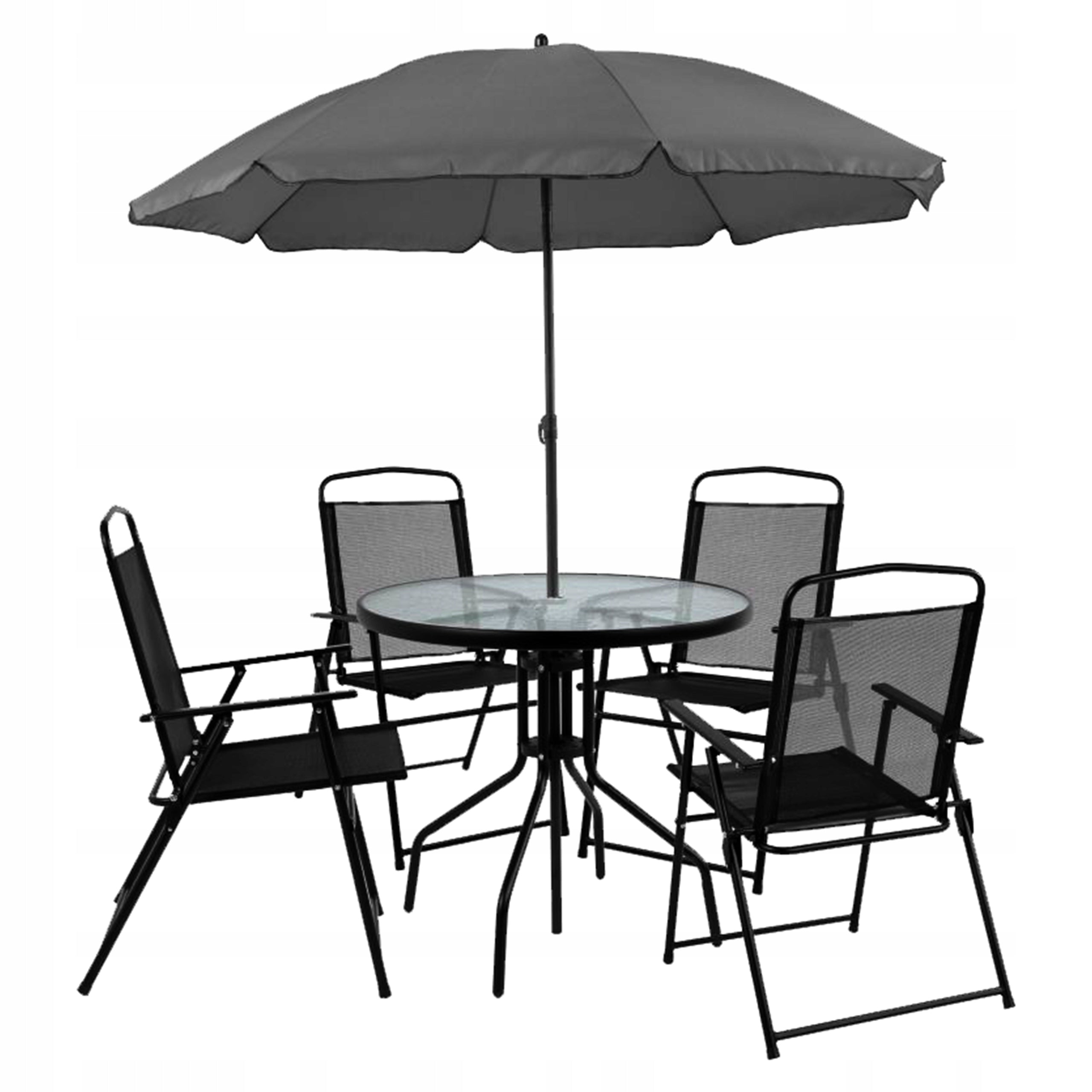 SET OF GARDEN FURNITURE BALCONY GARDEN TERRACE TABLE UMBRELLA CHILE 4OS BLACK Number of items in the set 6